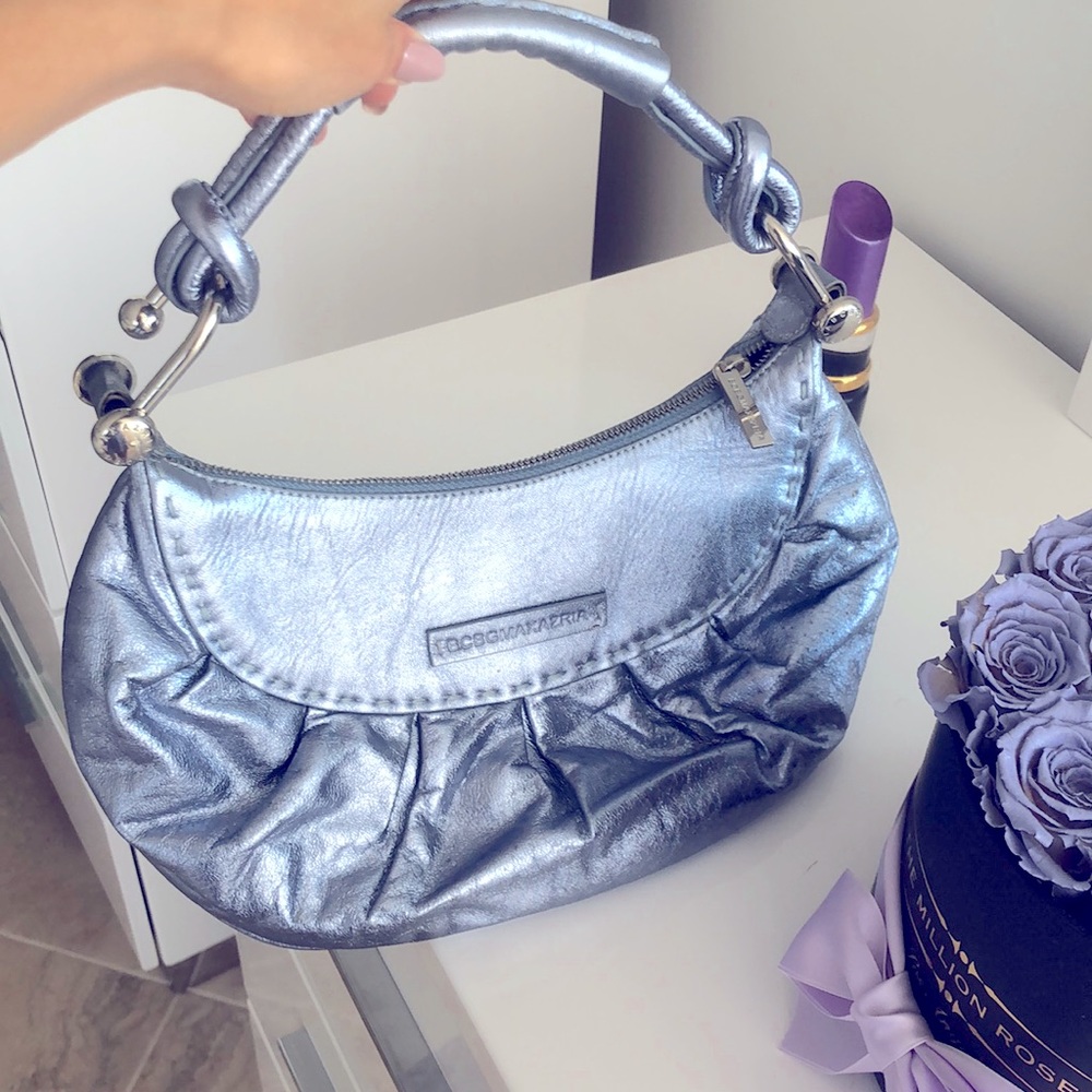 Bcbg MazAzria Croissant Bag Metallic Blue Leather